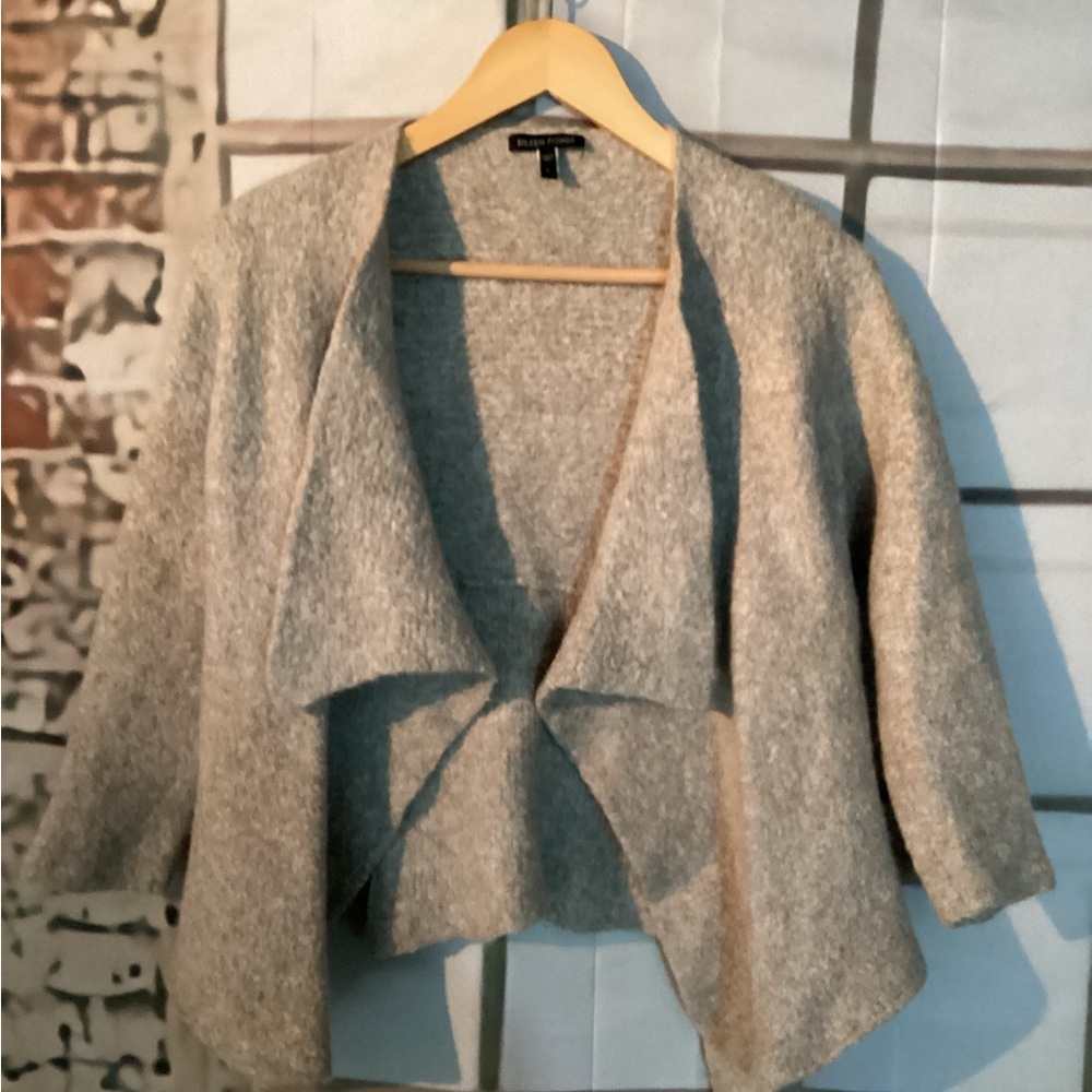 Eileen Fisher Baby Alpaca Open Front Cardigan Heather Gray Soft Cardigan Sz L